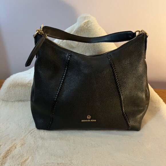 Michael Kors Black Pebble Leather with Braided Trim - Hobo - Picture 2 of 5